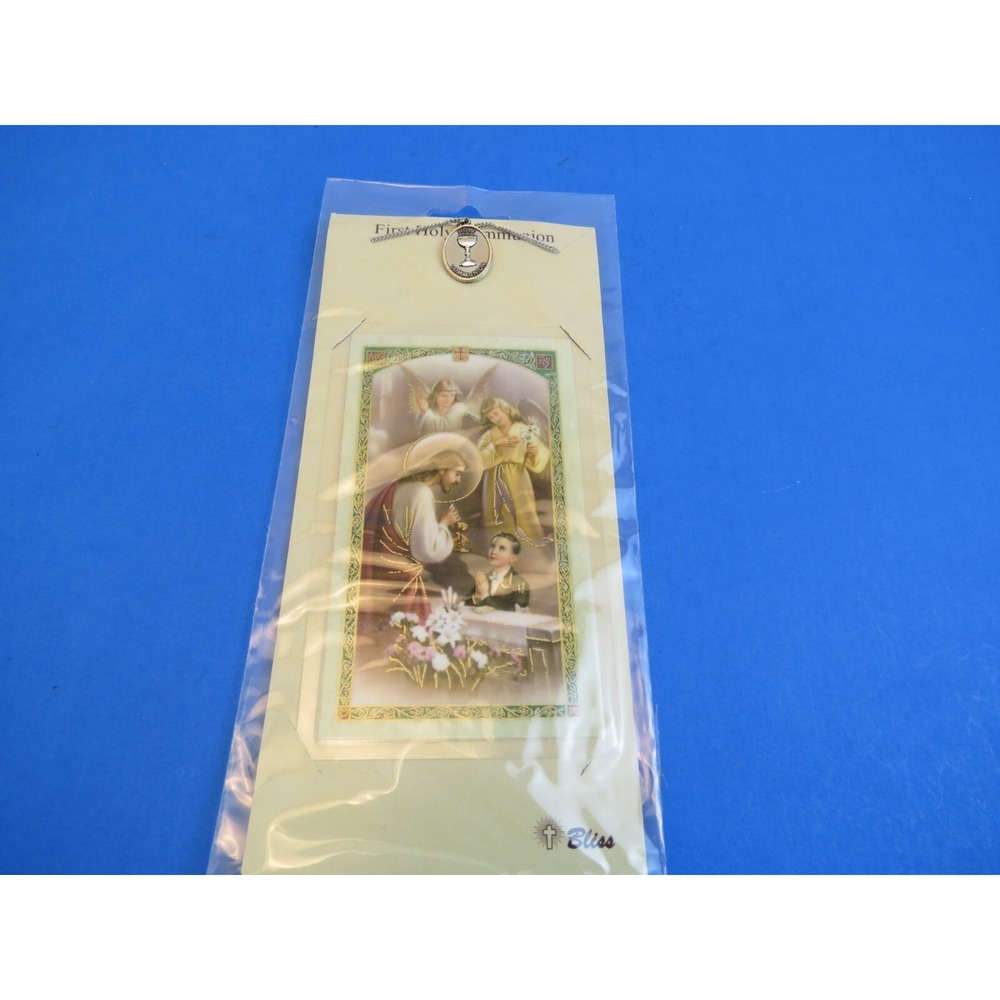 Bliss First Holy Communion Sterling Silver Necklace Prayer Card Italy PC0876SS